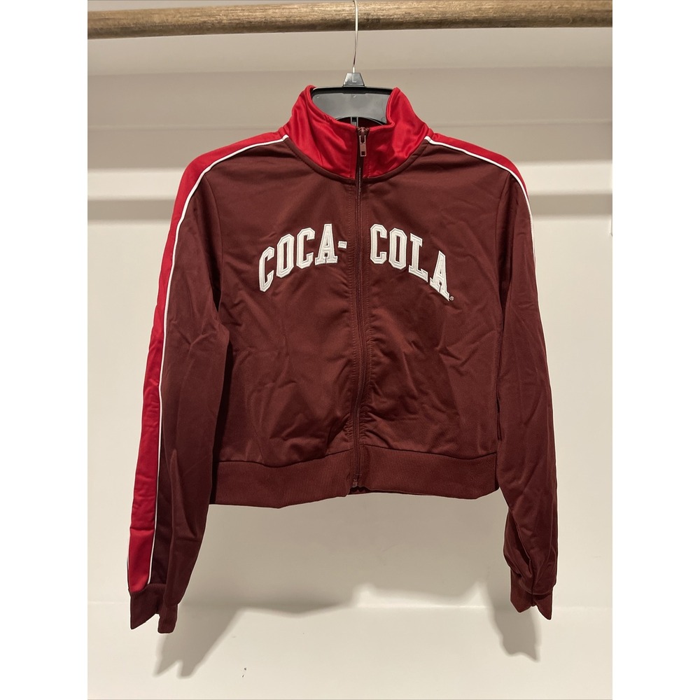 Coca Cola Track Jacket Large Adult Red Cropped Spell Out Logo Full Zip Womens M